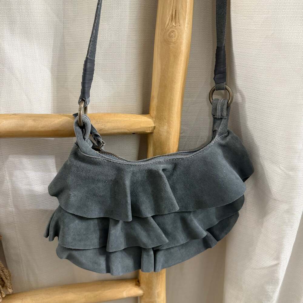 Ana Baglish gray Suede ruffle vintage y2k 90s 00s bratz style purse